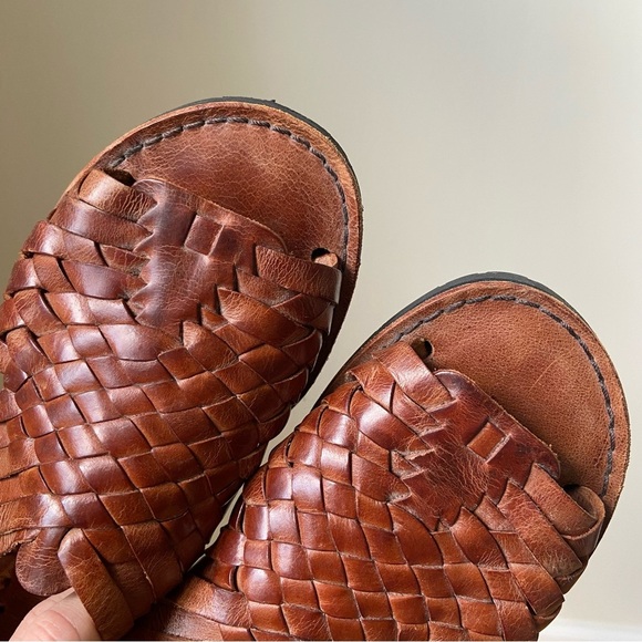 Brand X Huaraches Hand Woven Brown Leather Open Toe Slip On Sandals Women’s 10 main image 4